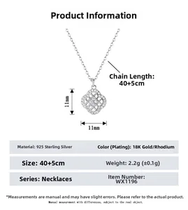 Détails du collier trèfle en argent S925 avec spécifications de taille et mesures