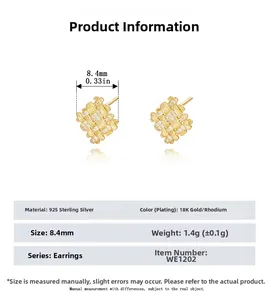 Detailed size chart for 925 sterling silver 18K gold plated geometric stud earrings