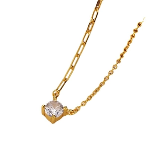 Minimalist S925 silver 18K gold plated necklace with zircon pendant and paperclip chain