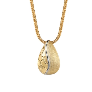 S925 sterling silver vintage brushed teardrop pendant with golden wheat chain necklace
