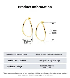 Paramètres de taille détaillés pour boucles d'oreilles ovales torsadées en argent S925