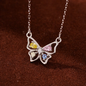 Collier Pendentif Papillon Argent Sterling 925 Strass Coloré Micro Sertissage Élégant Bijoux de Créateur pour Femmes