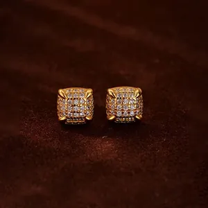 Luxury 925 Sterling Silver 18K Gold Plated Geometric Square Zirconia Stud Earrings For Women Elegant Fashion Jewelry Gift