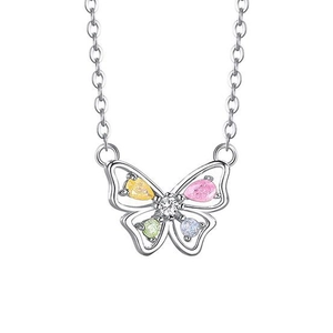 Collier papillon en argent sterling S925 avec zircons colorés de coupe poire