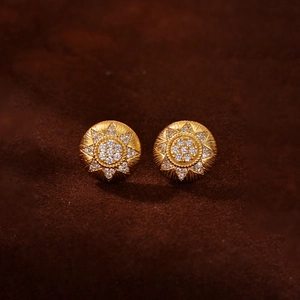 925 Sterling Silver 18K Gold Plated Zirconia Sunflower Stud Earrings Vintage Sunburst Brushed Metal Earrings For Women Jewelry