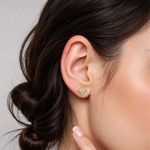 Luxurious 18K gold plated 925 sterling silver square zircon stud earrings on model
