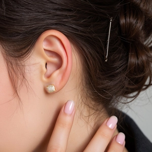 Luxurious 18K gold plated 925 sterling silver square stud earrings with pavé zircon stones