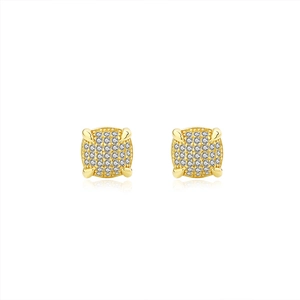 Luxury 18K gold plated 925 sterling silver square stud earrings with pavé cubic zirconia