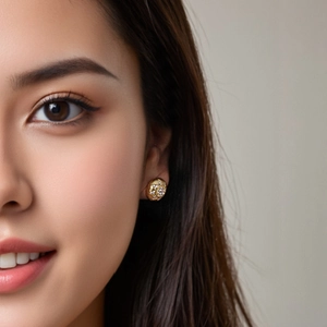 925 silver 18K gold plated sunflower stud earrings with zircon inlay on model