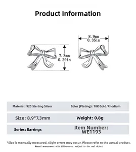 Détails de boucles d'oreilles nœud en argent S925 avec dimensions et fiches techniques