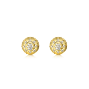 18K gold plated 925 sterling silver sunflower stud earrings with cubic zirconia stones