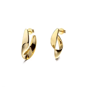 Polished S925 sterling silver twisted arc earrings in gold finish for women