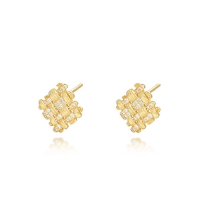 S925 sterling silver 18K gold plated geometric square diamond stud earrings