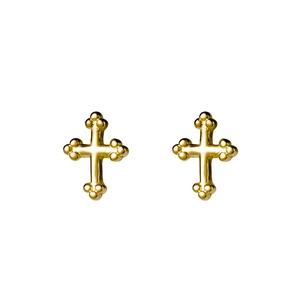 Minimalist S925 sterling silver cross stud earrings with 18K gold plated polished finish