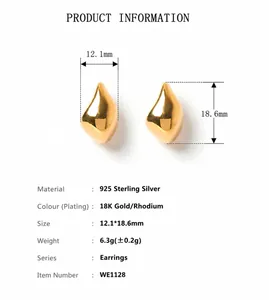 Detailed size specifications of gold-plated 925 sterling silver teardrop earrings