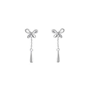 S925 sterling silver butterfly stud earrings with elegant long tassel waterdrop pendants
