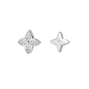 Asymmetric S925 silver clover earrings with 18K gold plating and diamond accents