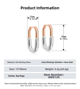 Detailed specs of two-tone 925 sterling silver U-shaped earrings with 12x20mm dimensions