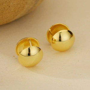 Boucles d'Oreilles Créoles Petite Boule en Argent Sterling 925 pour Femmes Plaquées Or 18K Lisses Dôme Bijoux de Mode Cadeau