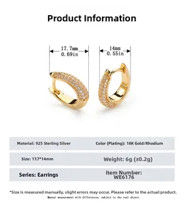 Spécifications de taille pour boucles d'oreilles en argent 925 plaqué or 18 carats