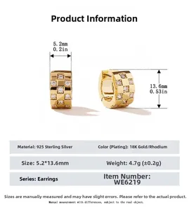 Detailed view showing dimensions and micro-pave crystals on 925 silver hoop earrings