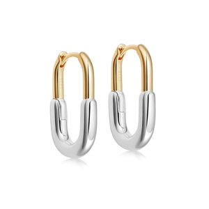 Minimalist 925 sterling silver U-shaped hoop earrings with two-tone gold and silver finish