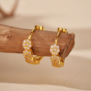 Orecchini a Cerchio in Argento Sterling 925 a Forma di Fiore Per Donna Oro 18K Strass Orecchini Huggie Gioielli Floreali