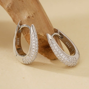 S925 Sterling Silver U-Shaped Hoop Earrings For Women Luxury Row Diamond Zirconia Geometric Fashion Ear Buckle Jewelry Gift