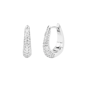 S925 sterling silver U-shaped hoop earrings with pave set zircon in a wide luxury design