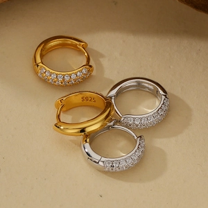 S925 sterling silver hoop earrings with micro-pave crystals in gold and silver finish