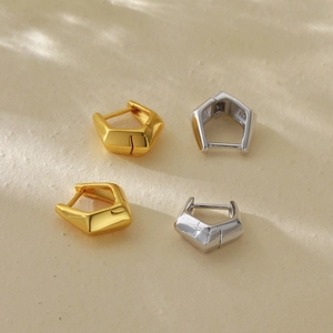 Minimalist geometric S925 sterling silver pentagon hoop earrings in gold and silver