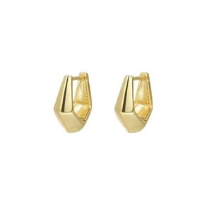 Minimalist geometric S925 silver gold-plated hexagonal hoop earrings on white background