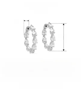S925 sterling silver hoop earrings featuring a row of pear-cut cubic zirconia stones