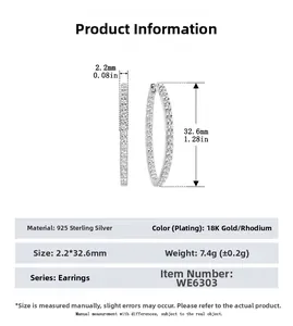 Detailed size specifications for 925 sterling silver hoop earrings with diamond setting