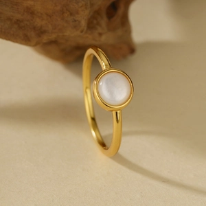 925 Sterling Silver Ring Minimalist Round White Mother Of Artificial Pearl Finger Ring Gold Silver Plated Elegant Jewelry For Women