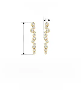 Macro detail of S925 sterling silver long linear earrings with cubic zirconia dimensions