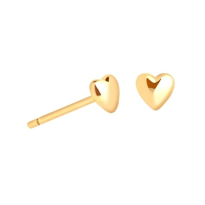 Polished S925 silver heart stud earrings in gold with dual-view display on white background