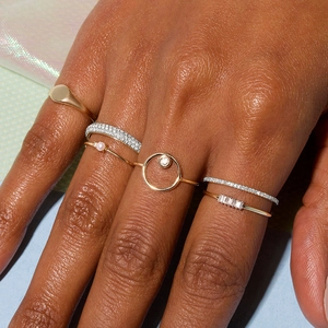 Minimalist S925 sterling silver 18K gold plated stackable rings set with zircon and pearls
