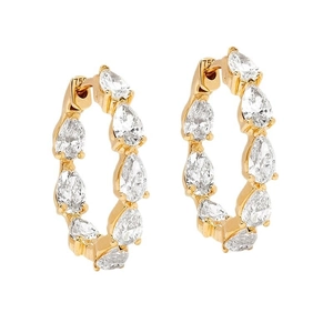 Exquisite S925 silver hoop earrings with pear-cut cubic zirconia in 18K gold finish