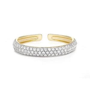 Adjustable S925 sterling silver ring with three rows of pavé set crystals and 18K gold finish