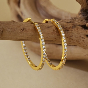 925 Sterling Silver Hoop Earrings Luxury Pave Rhinestone Large Circle Earring Buckle Elegant Gold Fashion Women Jewelry