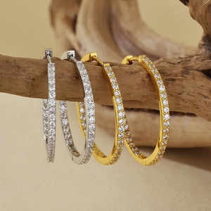 Luxurious S925 sterling silver hoop earrings with full pave cubic zirconia accents