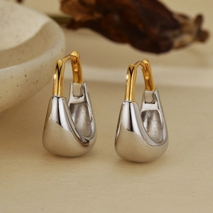Boucles d'Oreilles Créoles en Forme de U en Argent Sterling 925 Bicolore Plaqué Or et Argent pour Femmes Bijoux de Mode Minimalistes