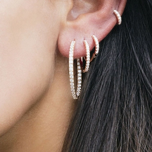 Luxurious gold S925 sterling silver hoop earrings set with sparkling pave-set zircons