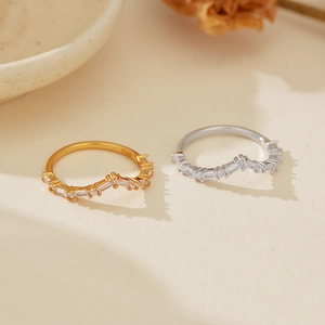 Bagues vagues en argent 925 avec zircons scintillants, finitions dorée et argentée