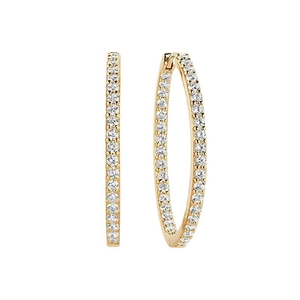 Elegant gold hoop earrings featuring micro-paved sparkling crystals with clicker closure