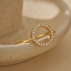 Bague Ouverte en Argent Sterling 925 pour Femme Luxe Évidé Forme de O Pavée de Strass Bague Réglable Bijoux Géométriques