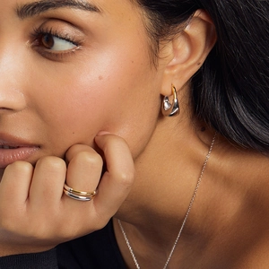 Boucles d'oreilles créoles bicolores en argent S925 et ensemble de bagues