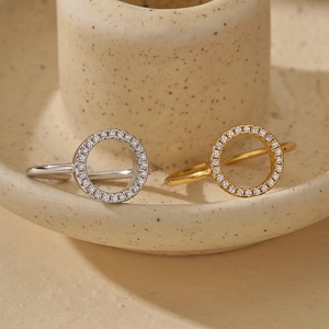 Bagues ajustables en argent 925 avec anneau évidé et sertissage en zircon pavé