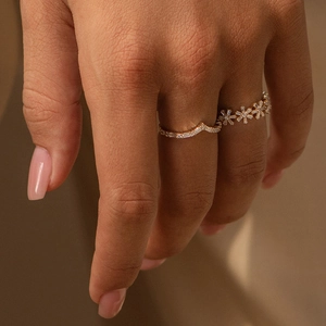 Bague en argent 925 or rose avec zircon pavé en V et anneau fleuri marguerite